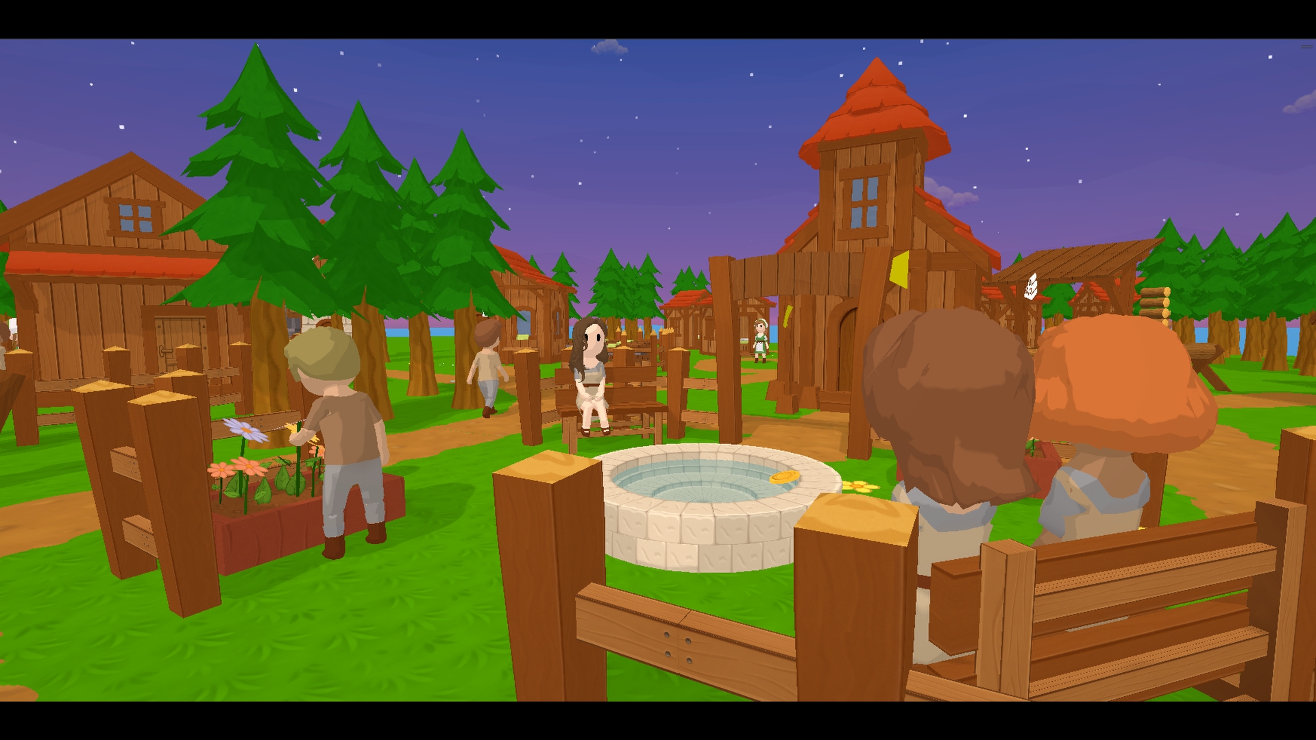 Isle Bloom screenshot of town center and garden area